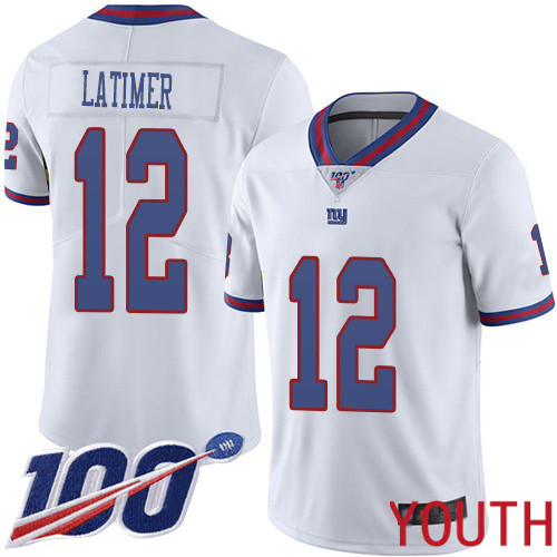 Youth New York Giants 12 Cody Latimer Limited White Rush Vapor Untouchable 100th Season Football NFL Jersey